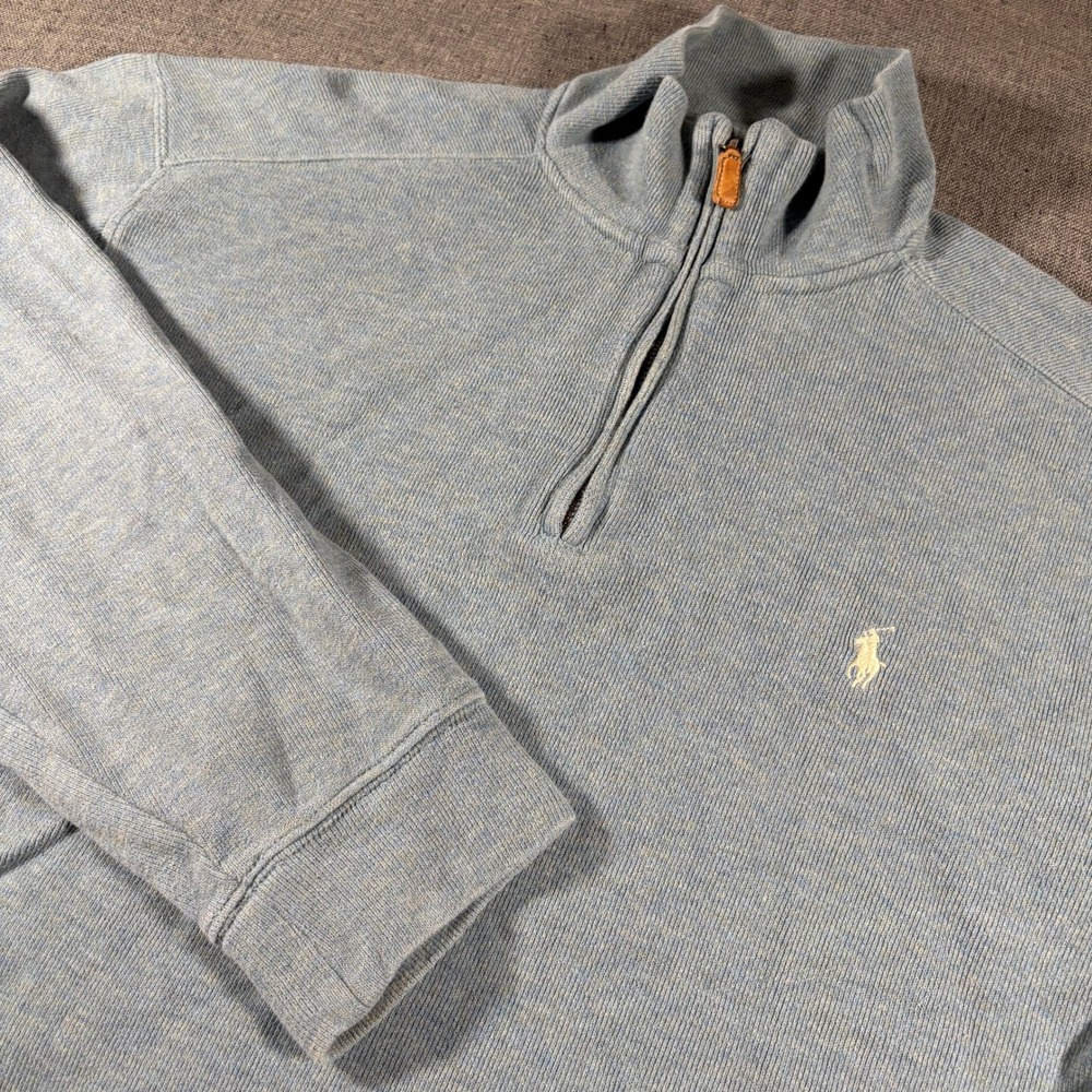 Polo Ralph Lauren Quarter Zip Pullover Mens XL Blue Ribbed Cotton Sweater
